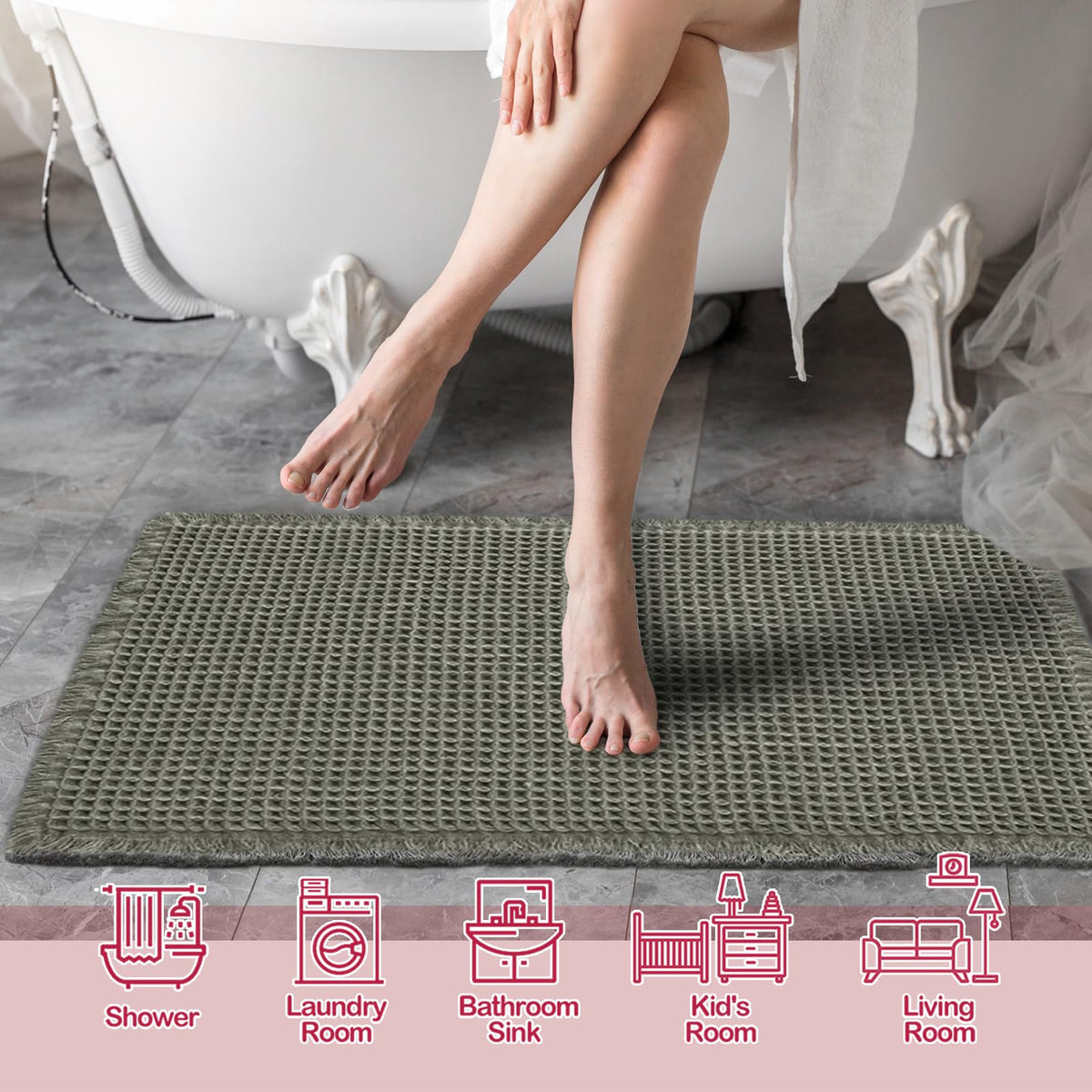 ZALL waffle bath mat non-slip back keeps you steady after stepping out of the shower.