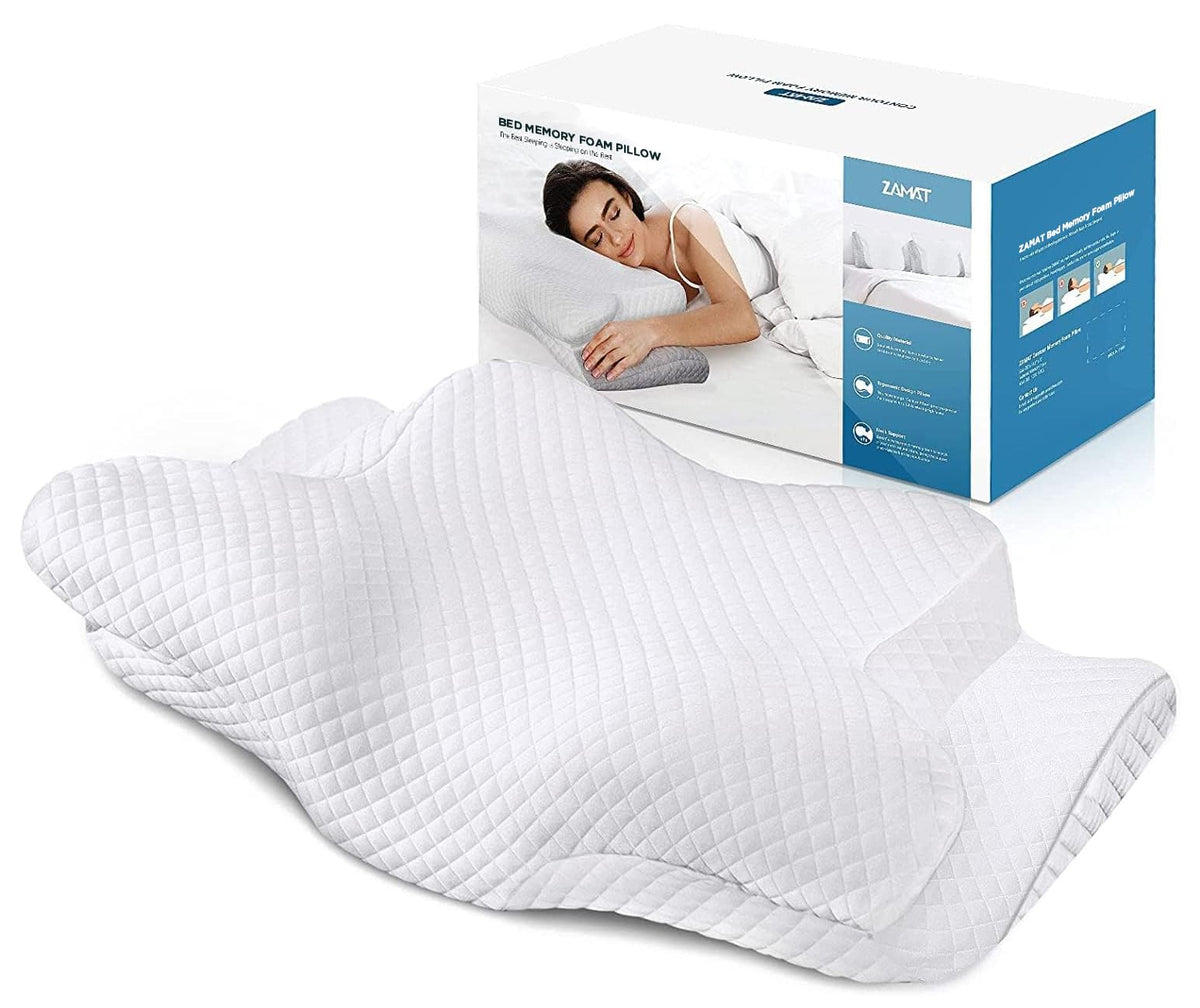 ZAMAT adjustable cervical pillow shows butterfly shape for enhanced neck support.