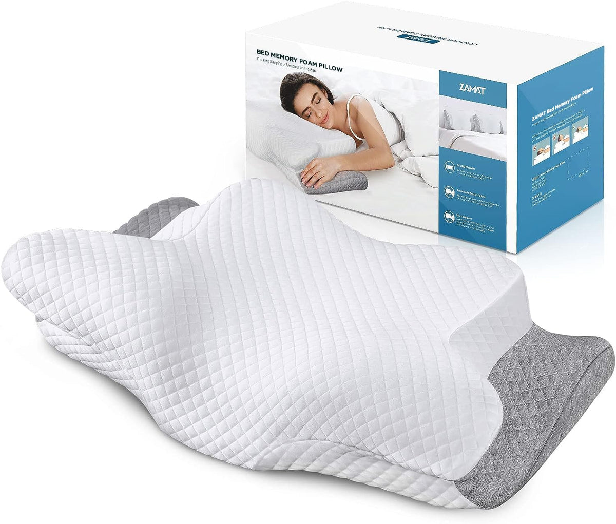 ZAMAT adjustable pillow with butterfly shape supports neck alignment for side sleepers.