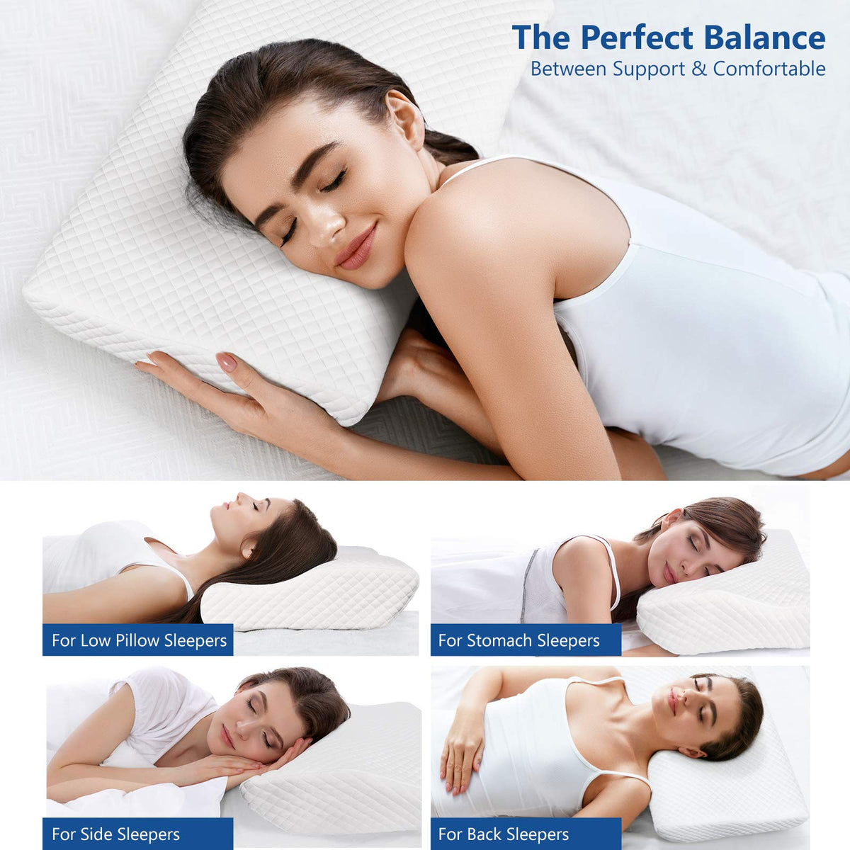 ZAMAT memory foam pillow breathable cover close-up emphasizes cooling sleep comfort.