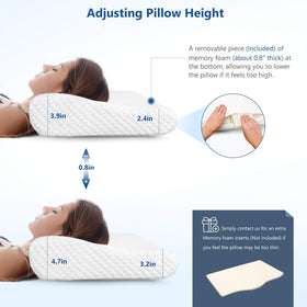 ZAMAT memory foam pillow ergonomic curve demonstrates cervical support for all sleeping positions.