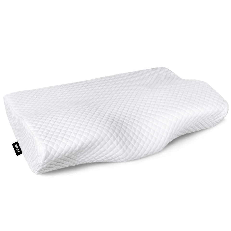 ZAMAT memory foam pillow side view demonstrates ergonomic contour for neck support.