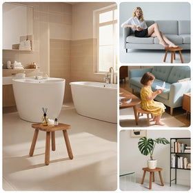 Zaowofires stool doubles as a shoe-changing seat near the entry.