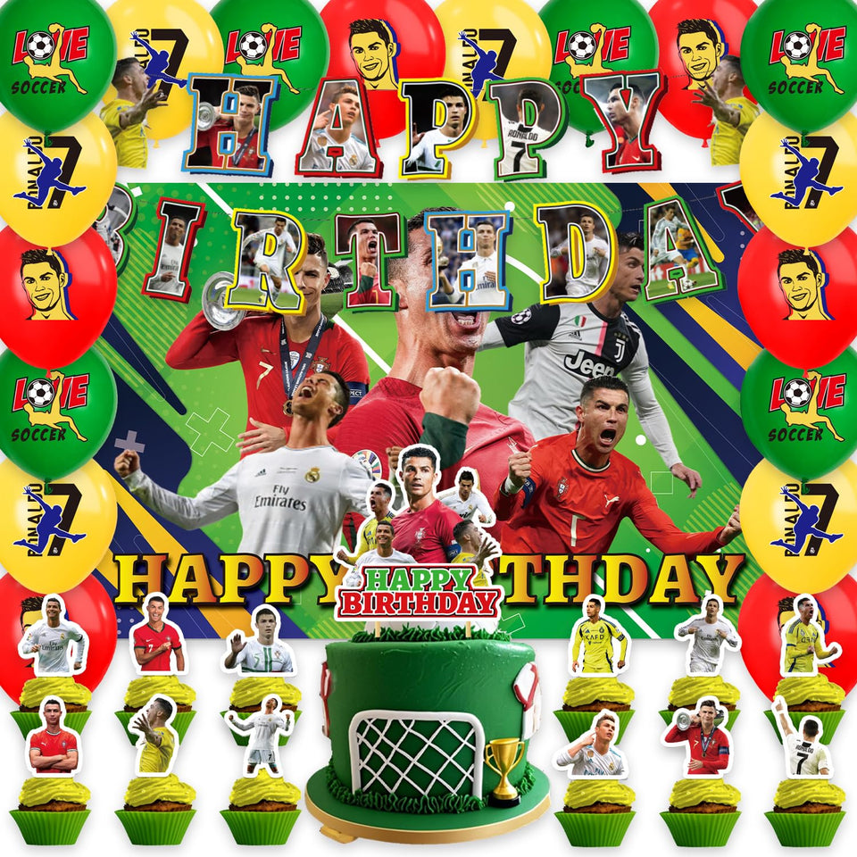 Zaprosze Ronaldo birthday banner enhances soccer party decor.