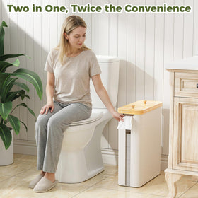 Lid with bamboo handle and non-slip pads provides stable access.