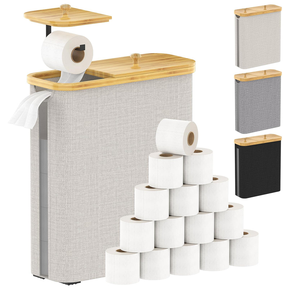 ZATOCL 42L basket with bamboo lid showing tissue accessibility and extra surface space.