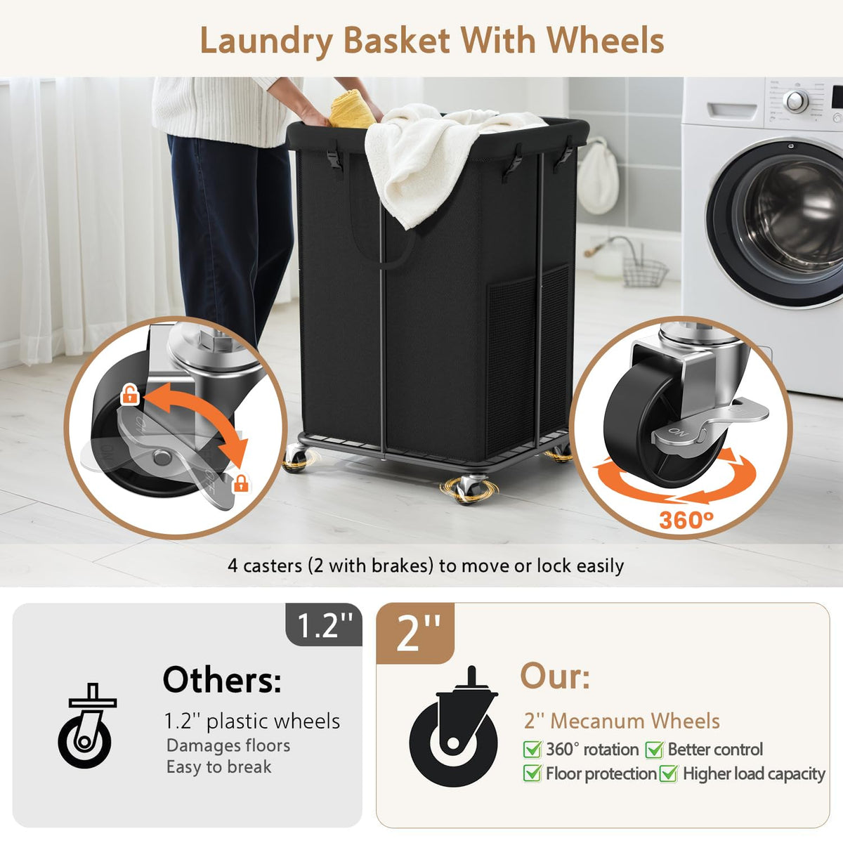 ZATOCL removable laundry bag close-up shows 600D Oxford fabric and secure clasps.