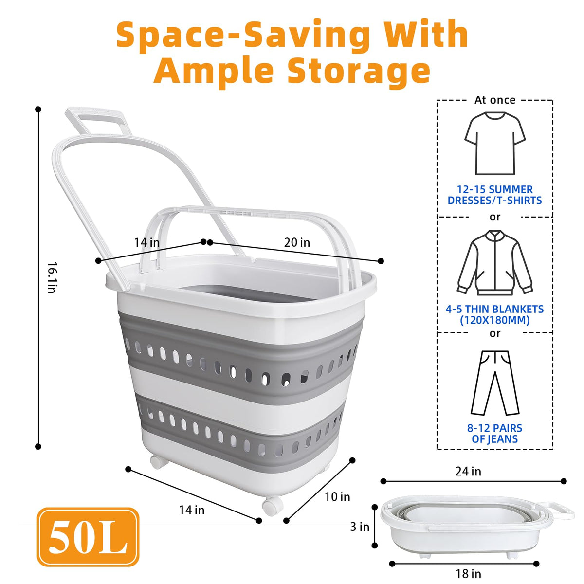 ZAUNFOOY foldable laundry basket with handles ideal for washing days