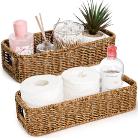 ZAVOOS toilet tank baskets two pack for organized bathroom storage and tidy counters.
