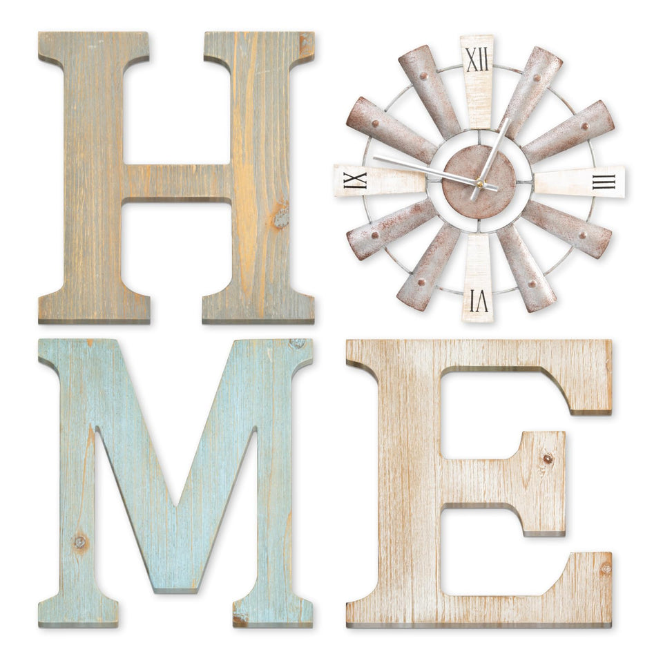 ZAZIWZ farmhouse sign letters H M E with windmill O add rustic wall charm.