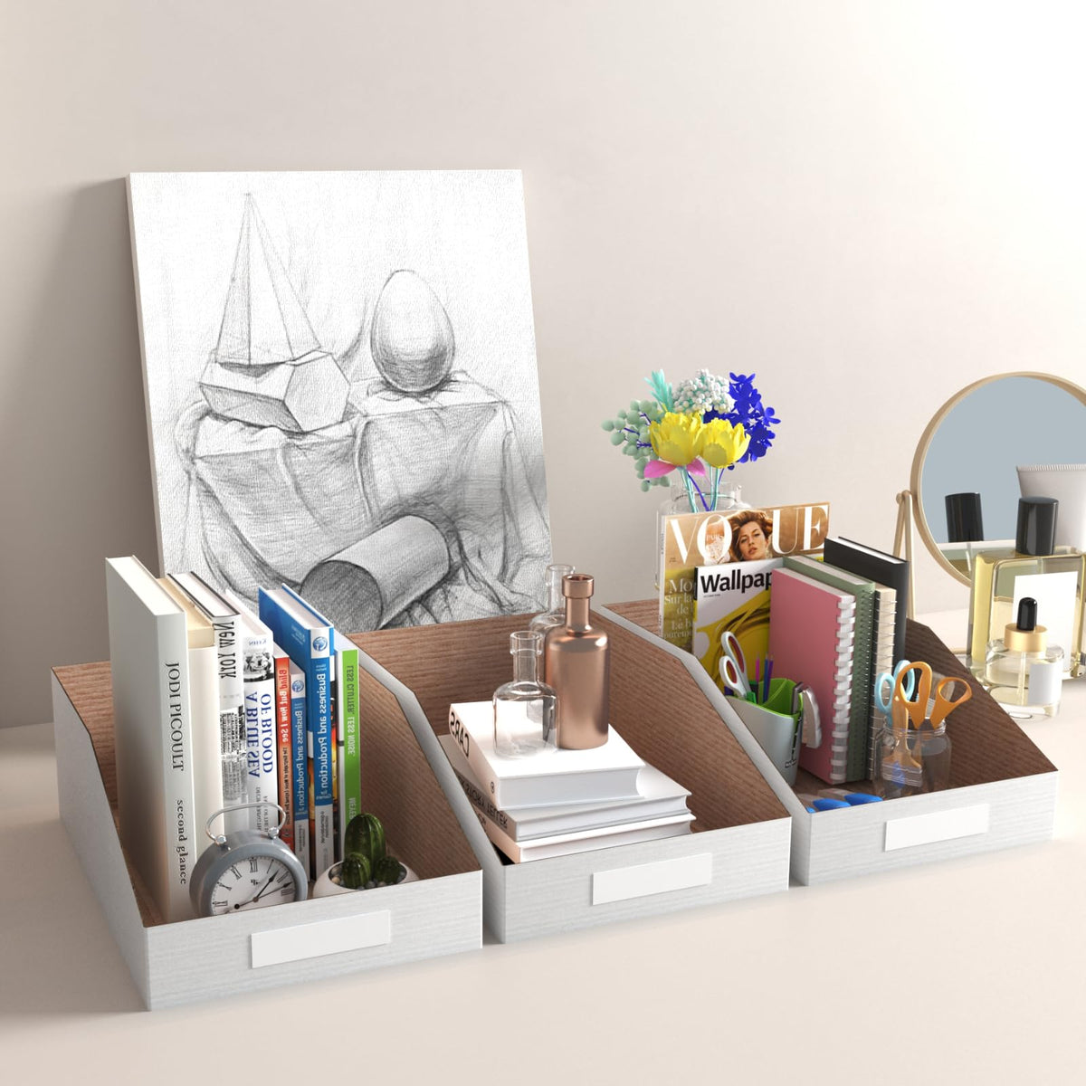 ZBEIVAN pantry organization bin in white on a shelf