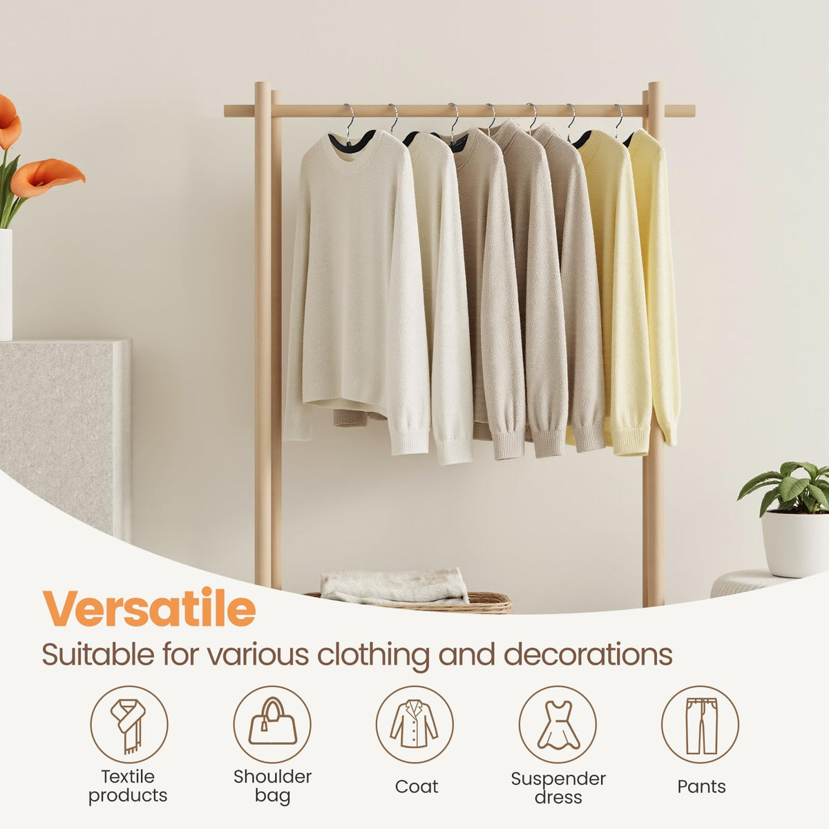 Versatile ZBODIMP hanger for coats, shirts, dresses, pants, scarves, and bags.
