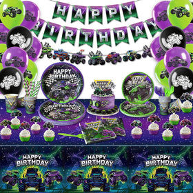 ZBYQDHO monster-truck-banner elevates party entrance with bold purple and green hues for photos.