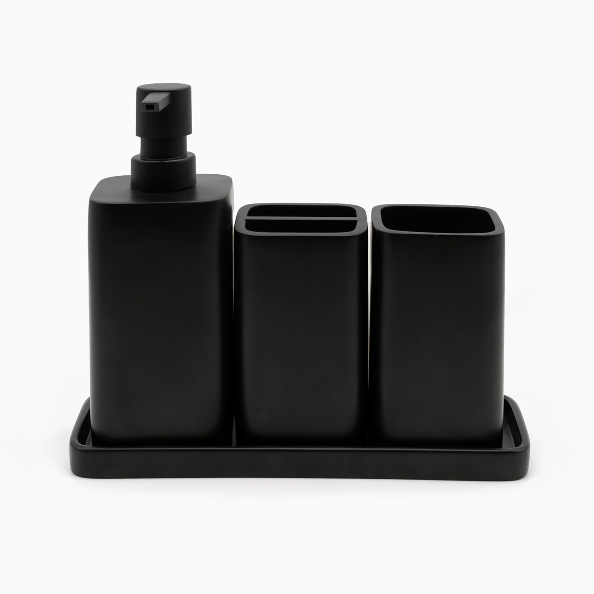 ZCCZ matte black lotion dispenser enhances bathroom organization and style.