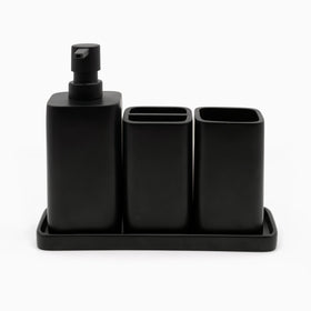 ZCCZ matte black lotion dispenser enhances bathroom organization and style.