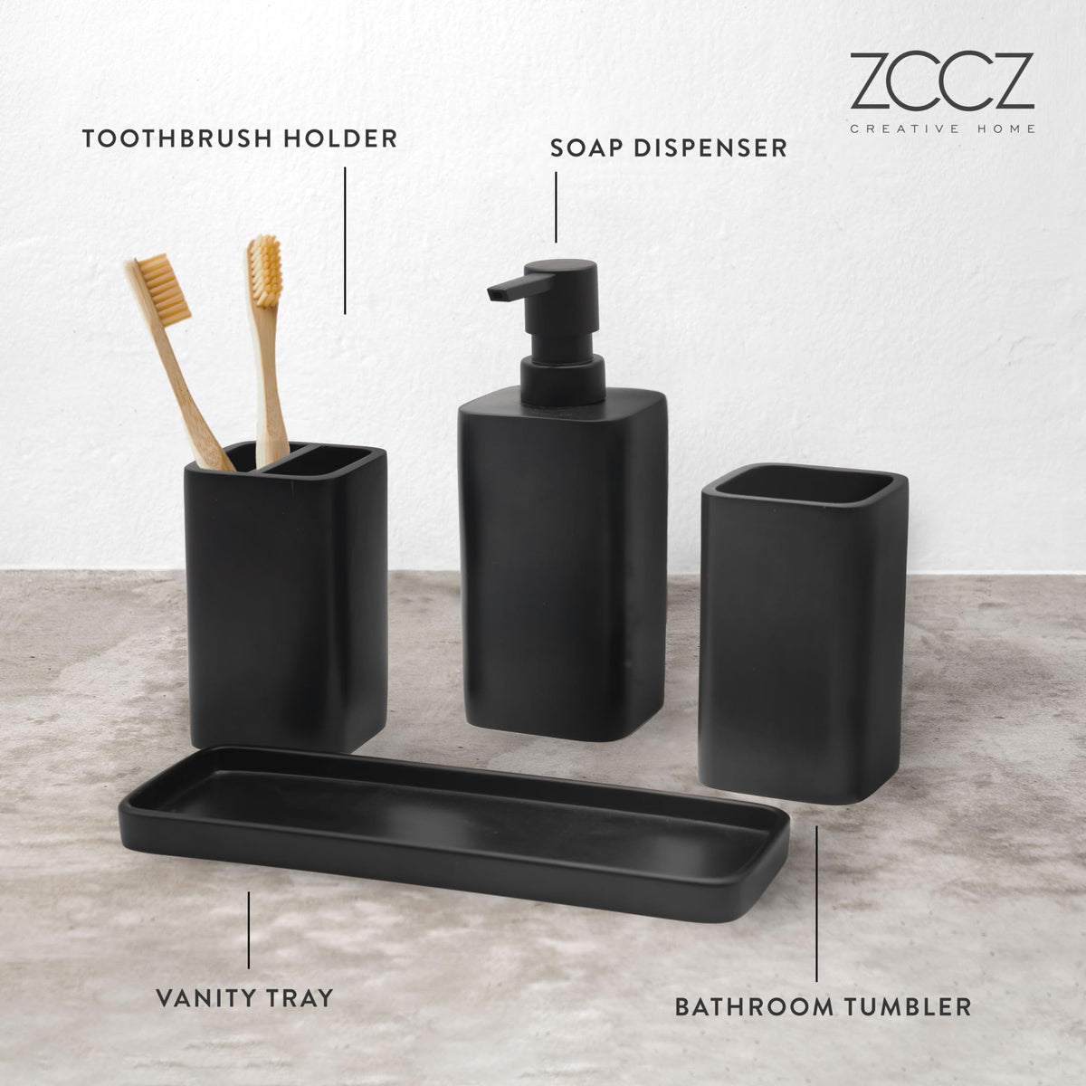 ZCCZ matte black tumbler suitable for brushes or pens on the vanity.