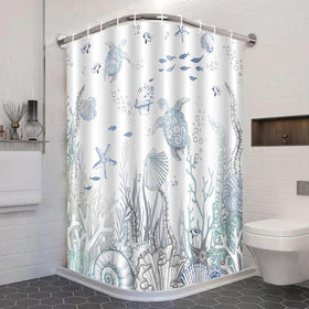 ZCHOMI shower curtain features fish design for a breezy seaside vibe.