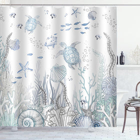 ZCHOMI coastal turtle shower curtain turtle pattern adds ocean vibes and easy maintenance.
