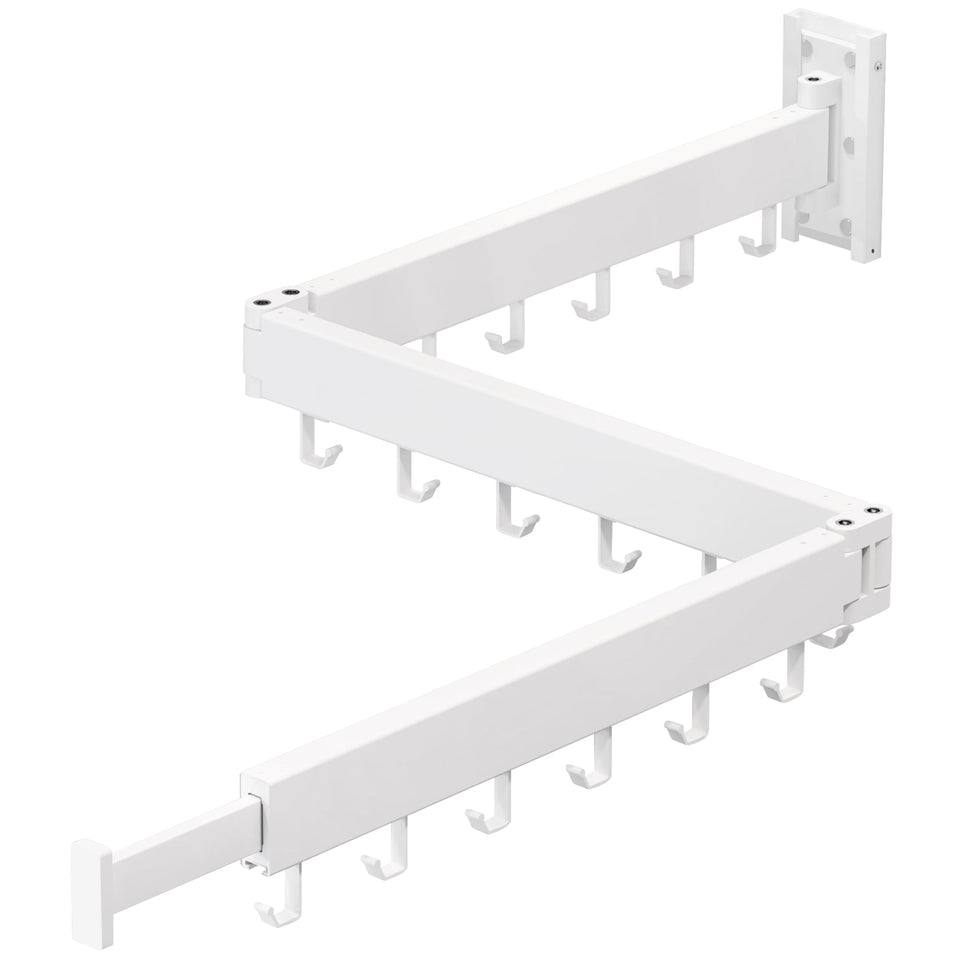 ZdwCyl tri-fold wall rack stowed against a wall, space-saving design.
