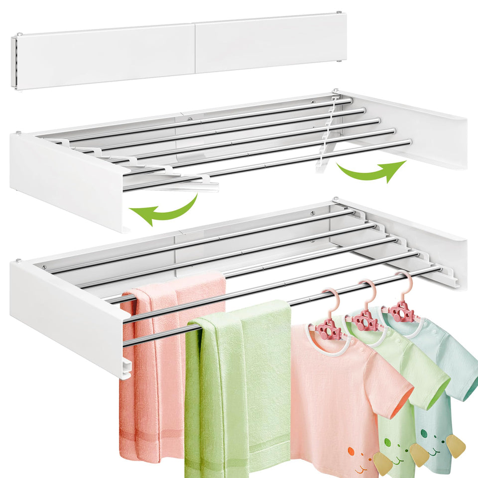 ZdwCyl wall-mounted drying rack shows sturdy installation and 32-inch width