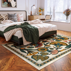 Zealude boho border rug soft touch close-up ideal under coffee table.