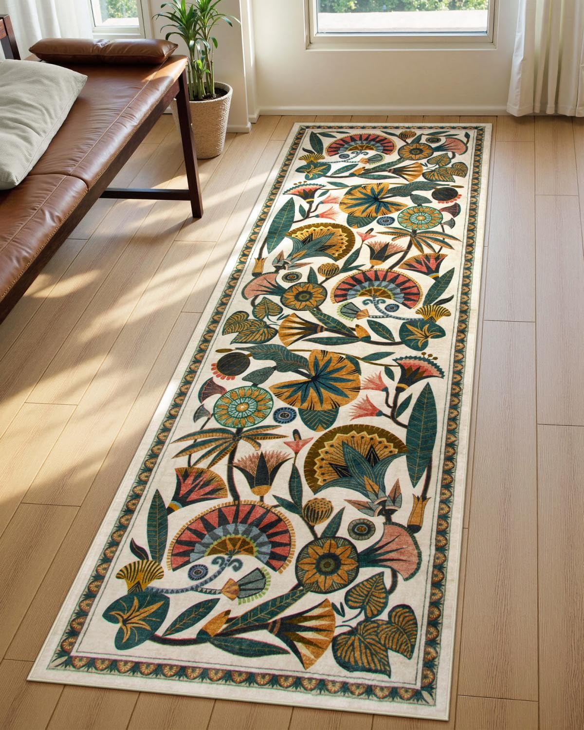 Zealude Egypt Floral Runner close-up showing plush texture and beige hues for cozy spaces