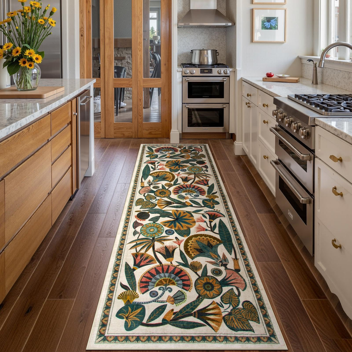 Zealude Egypt Floral Runner versatile for laundry room and entryways
