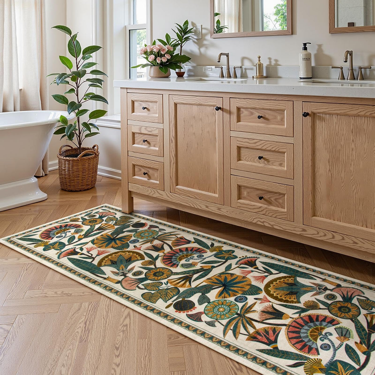Zealude Egypt Floral Runner non-slip backing keeps it in place during daily foot traffic