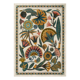 Zealude Egyptian floral beige rug adds Boho charm and warmth.