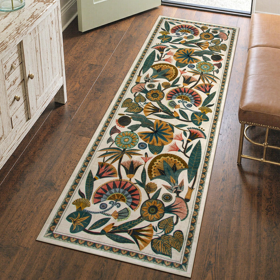 Zealude floral 2x6 runner with border detail for stylish hallways
