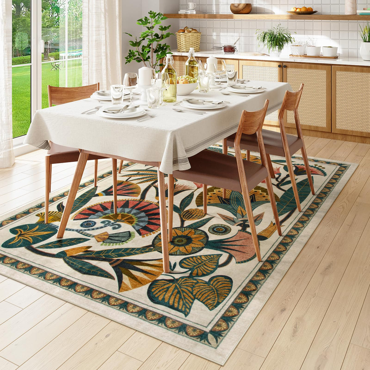 Zealude washable rug machine wash-ready in beige tones for easy cleaning.
