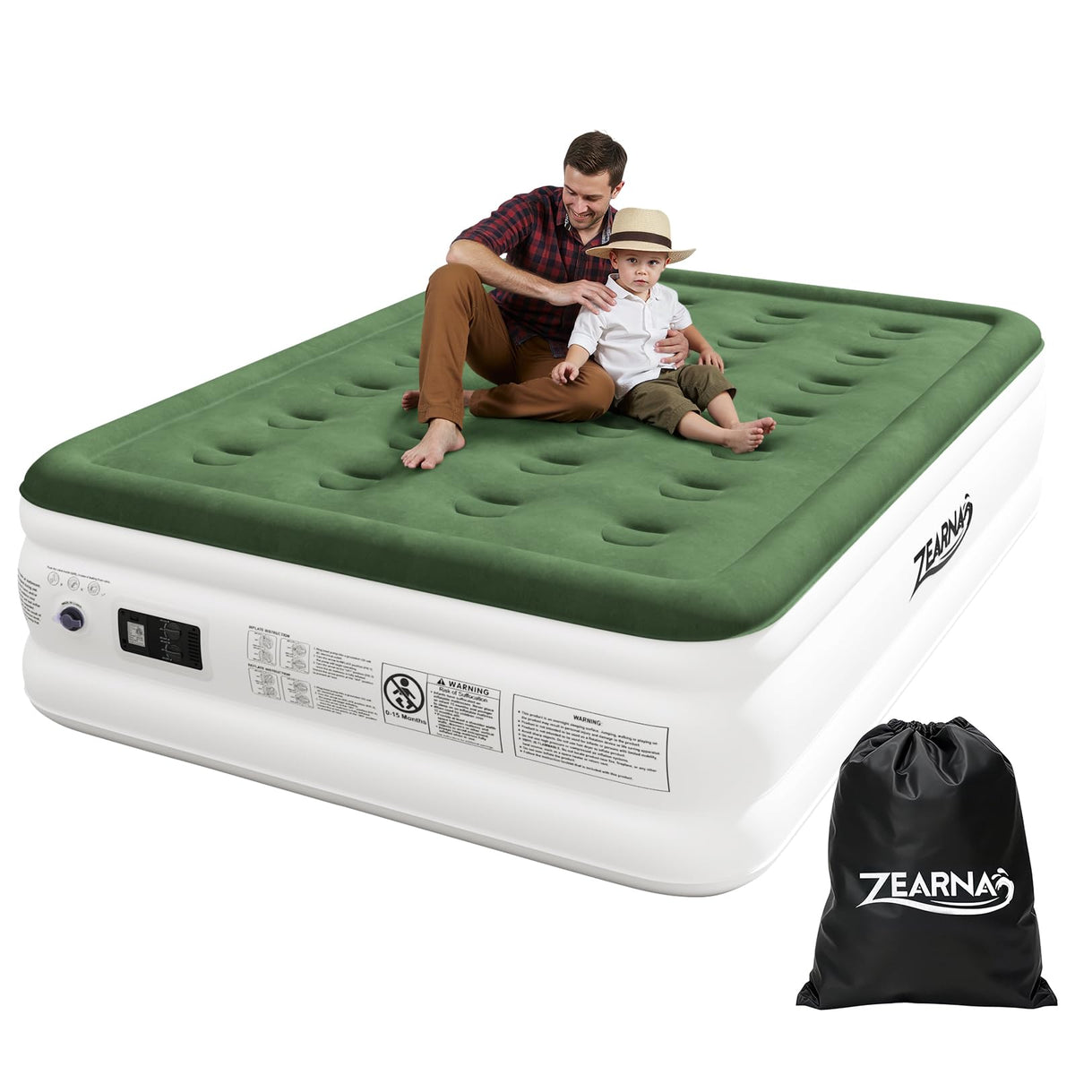Zearna full-size air mattress with built-in pump for quick setup