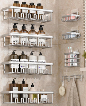 Zeawec 8-pack shower caddy mounting demonstrates easy, tool-free installation for rental bathrooms.