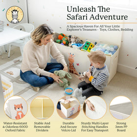 Interior view of Zebra Baby organizer showing three compartments for tidy toys