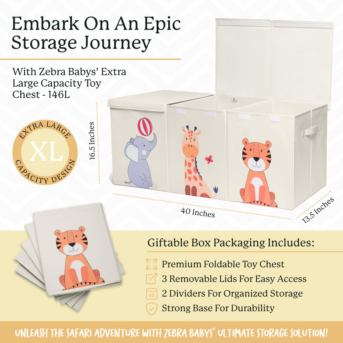 Open Zebra Baby storage with removable dividers for customizable compartments