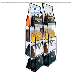 Zebricolo 2-pack over-door purse organizer keeps bags accessible and neatly displayed.