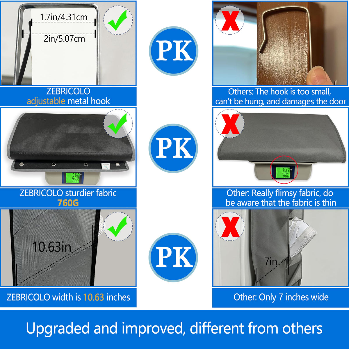 Zebricolo anti-scratch heavy-duty hooks protect doors while mounting.