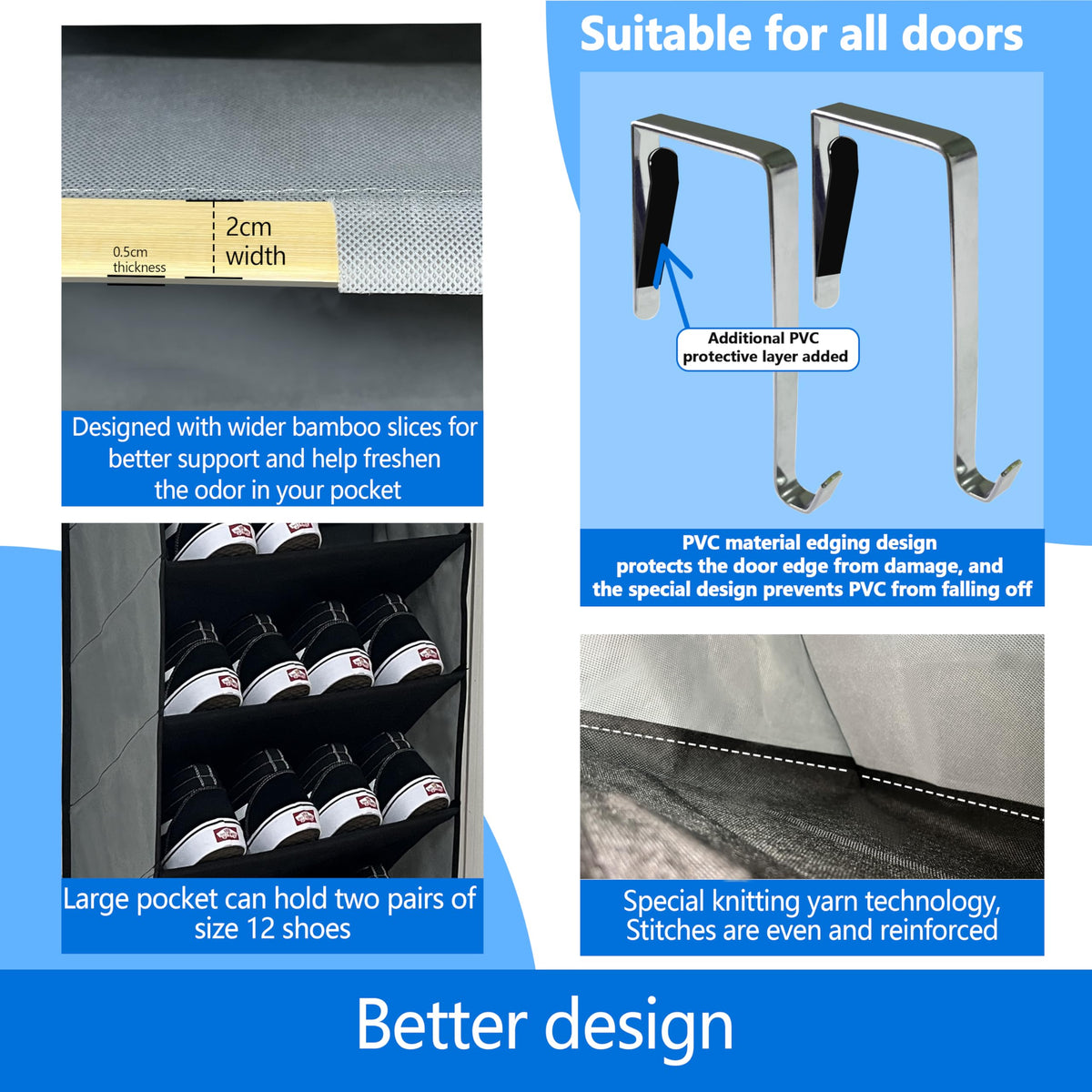 Zebricolo bamboo-baffle panel keeps shelves stable and prevents sag.