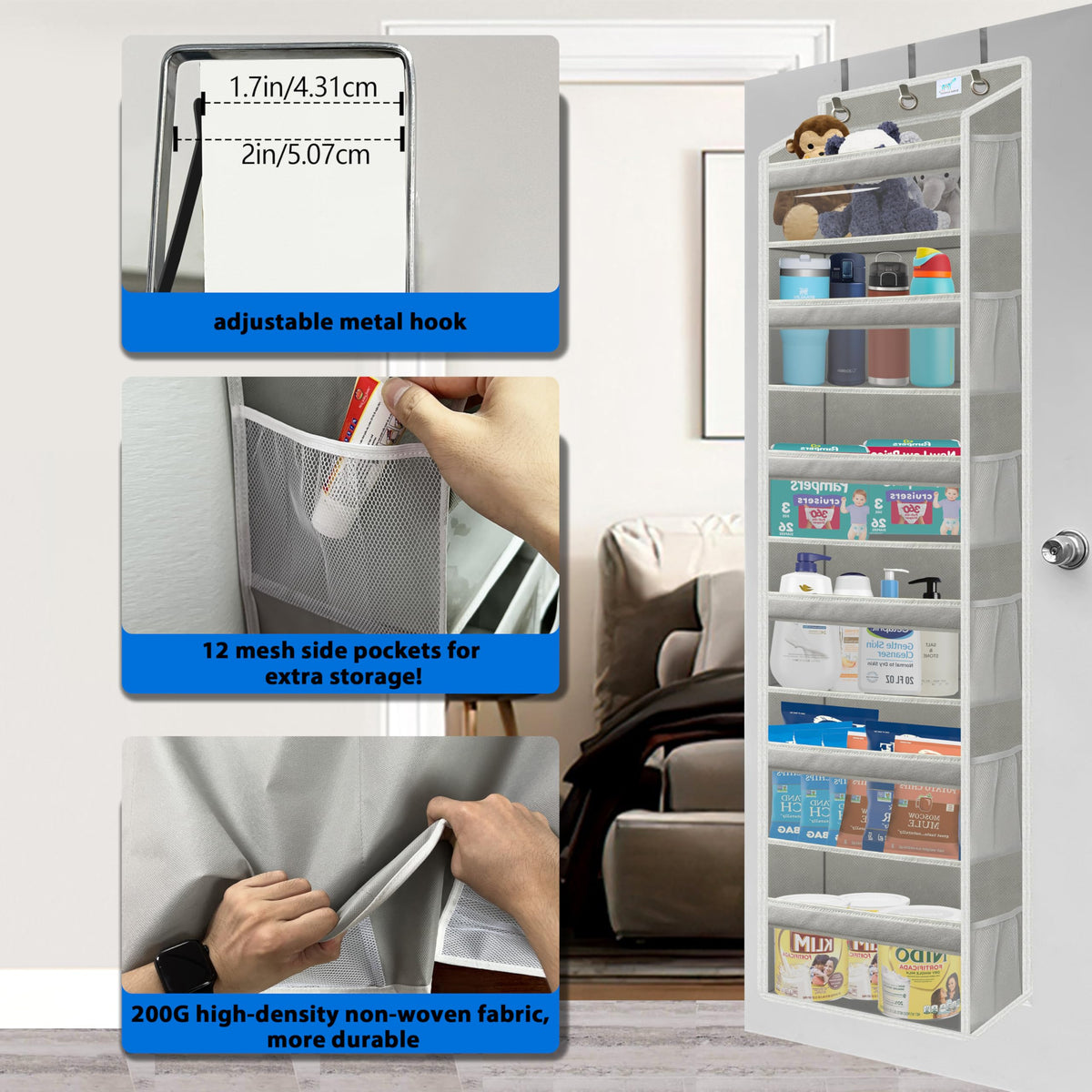 Zebricolo bamboo panel door organizer offers eco-friendly, warp-resistant storage.