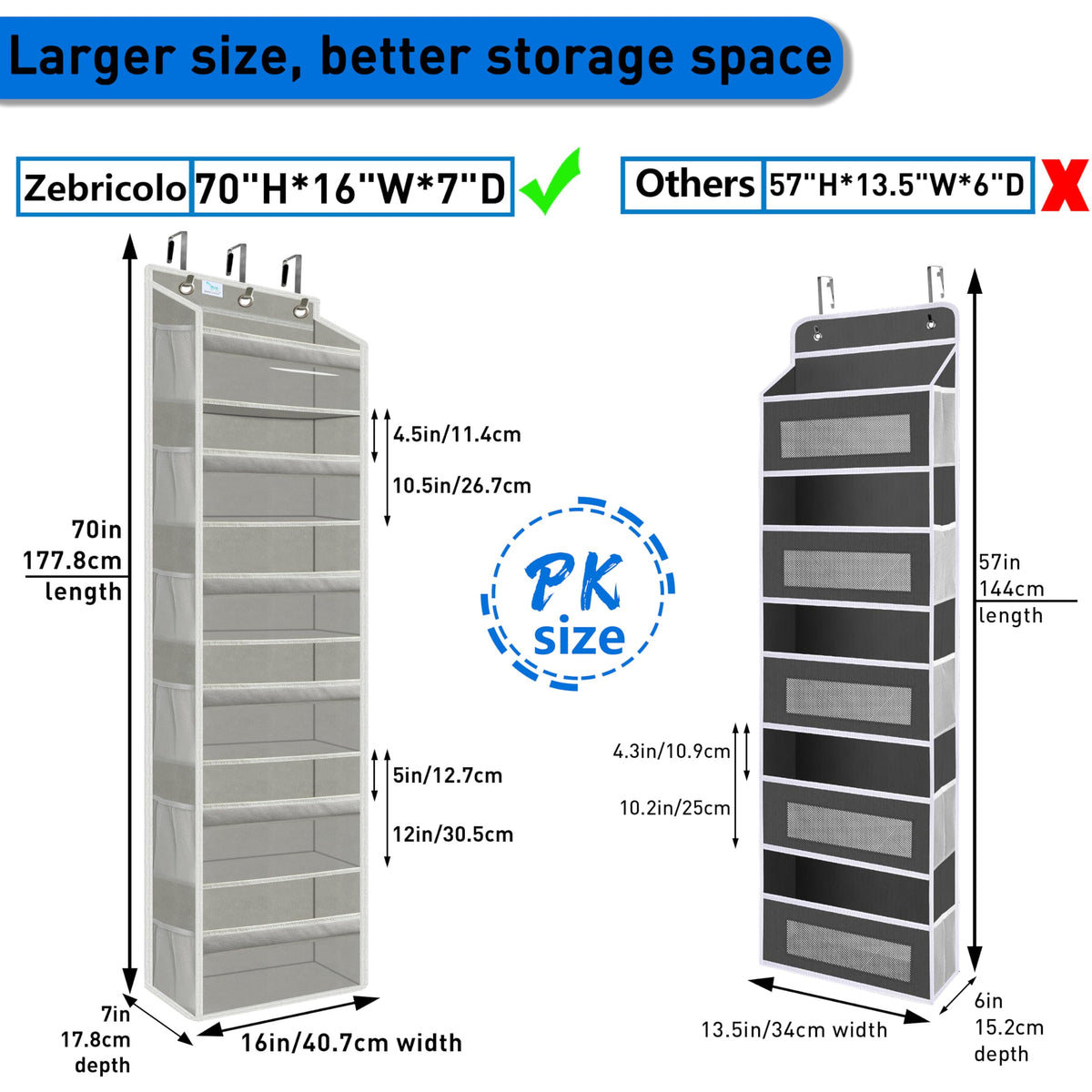 Zebricolo door organizer with 12 side pockets for toys and cosmetics.