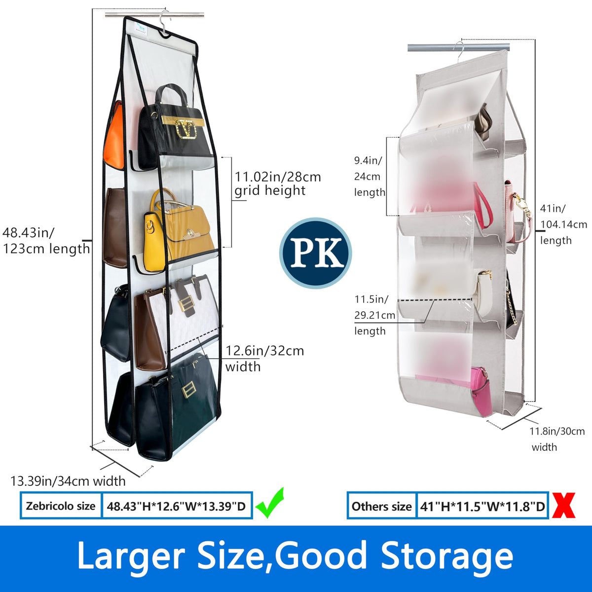 Zebricolo heavy-duty purse rack supports multiple handbags with stable, durable construction.