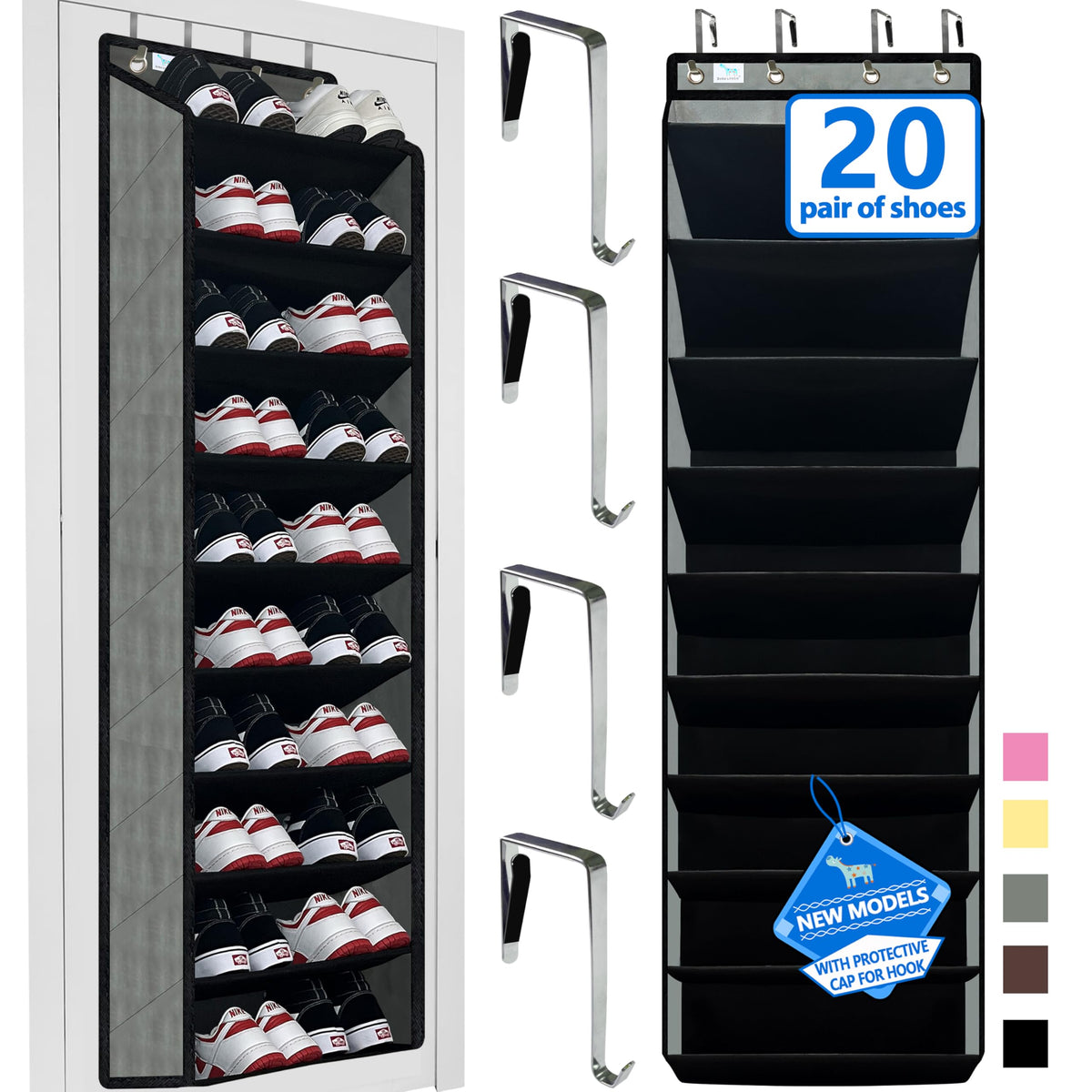 Zebricolo shoe organizer on a door, 10-tier design stores up to 30 pairs.