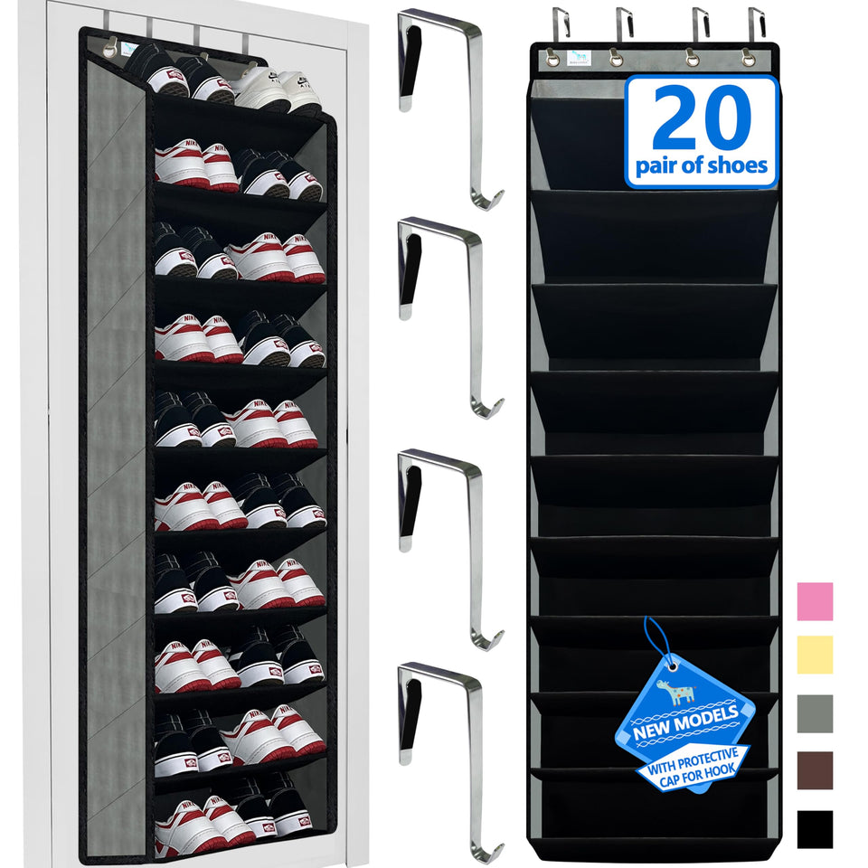 Zebricolo shoe organizer on a door, 10-tier design stores up to 30 pairs.
