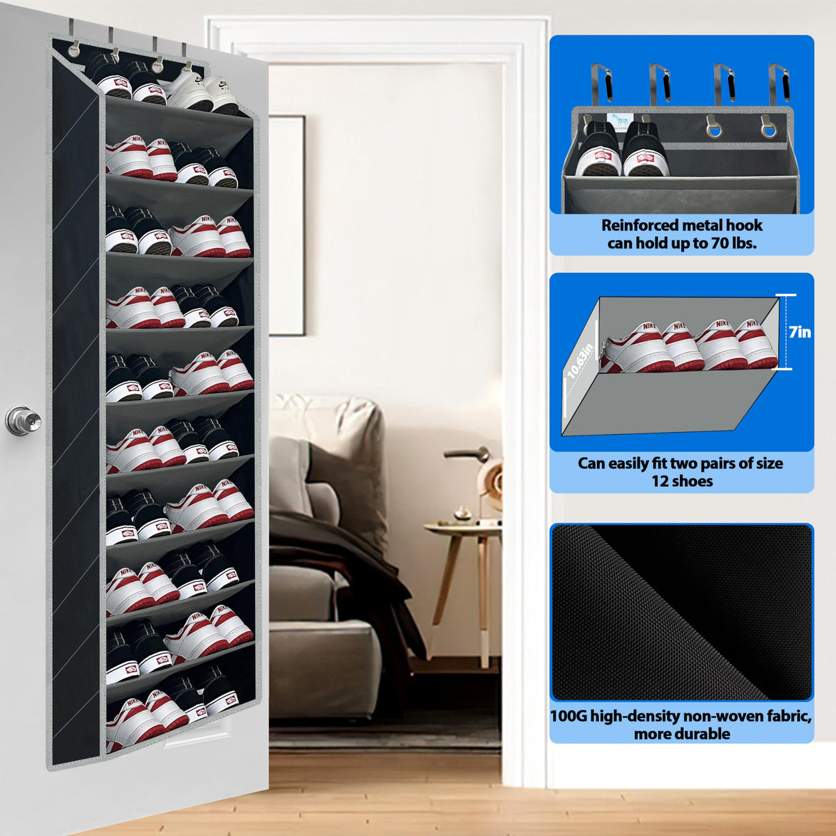 Zebricolo space saving hanging solution fits behind doors in small spaces