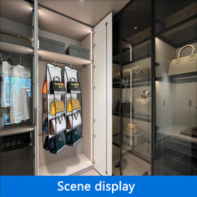 Zebricolo wall-mounted handbag storage offers clear visibility for fast bag selection.