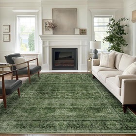 Zeeinx 5x7 green washable rug for living rooms, easy cleaning for high-traffic areas.