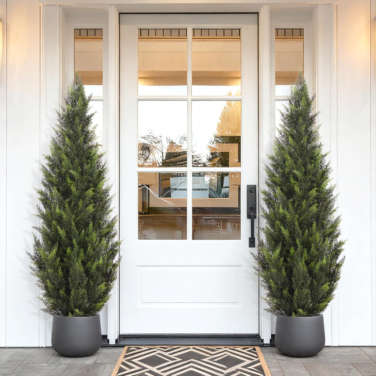 ZEEOZE cedar topiary two-pack in living room decor with realistic texture