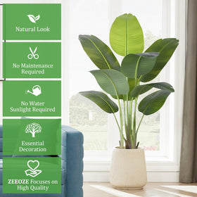 ZEEOZE nine large banana leaves create tropical fullness.
