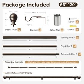 Zeerobee adjustable curtain rod spanning 66 to 120 inches