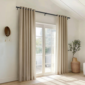 Zeerobee curtain rod fully extended to 120 inches for large windows.